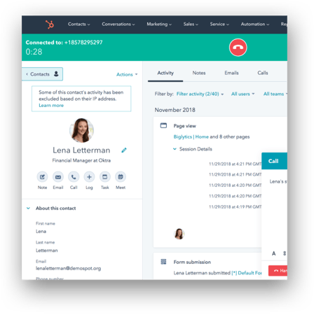 Puhelut ja puheluiden seuranta HubSpot sales